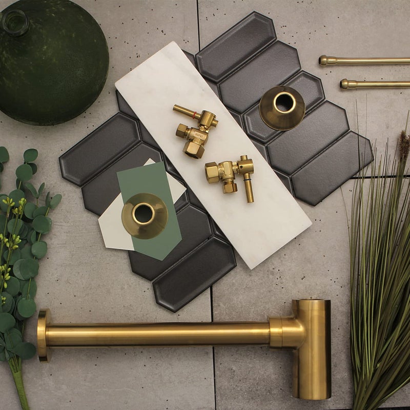 Kingston Brass Fauceture CC43107DL Quarter Turn Valves (1/2' FIP X 3/8' O.D. Compression), Brushed Brass - Image 2